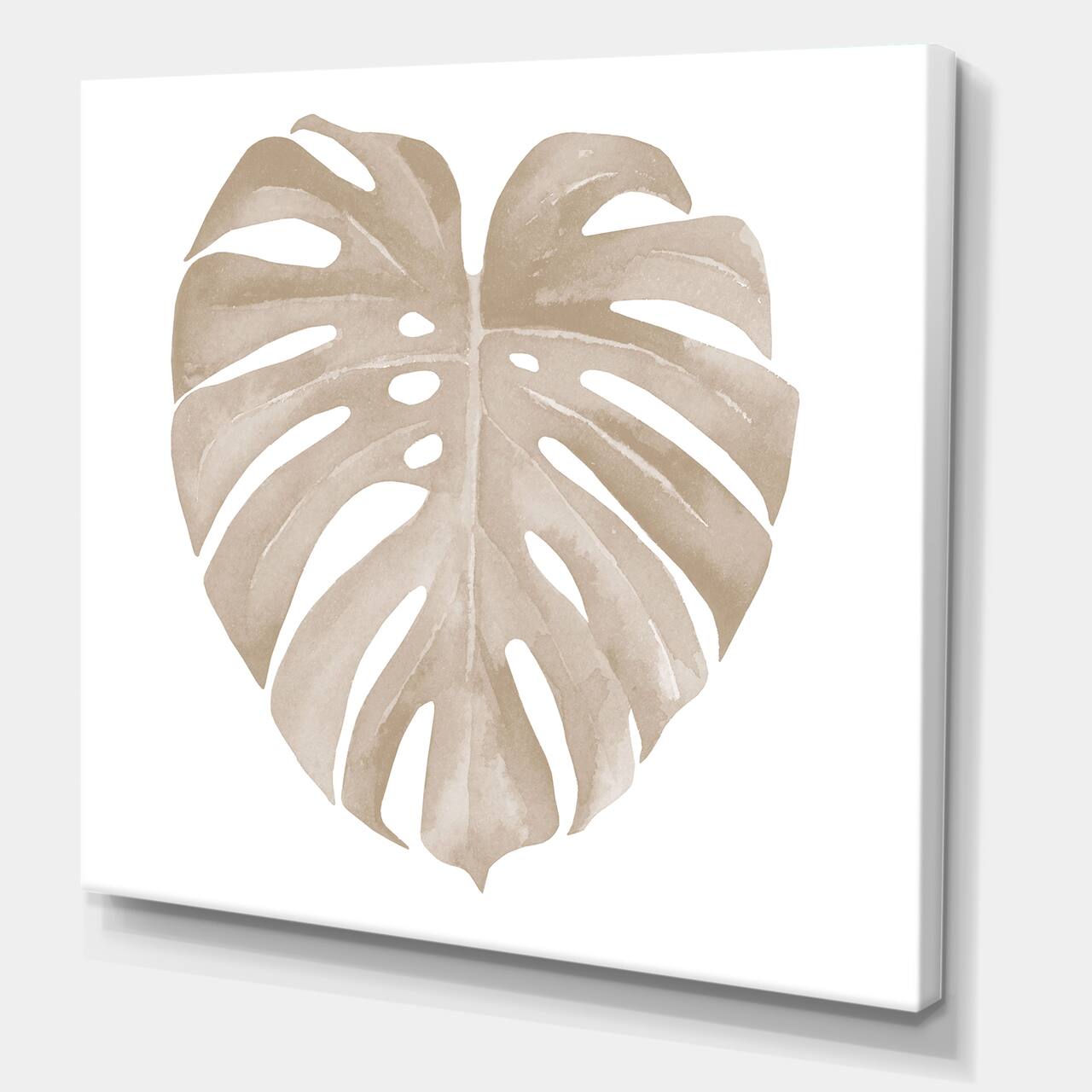 Designart - Ivory Pastel Monstera Heart Shaped Tropical Leaf - Traditional Canvas Wall Art Print